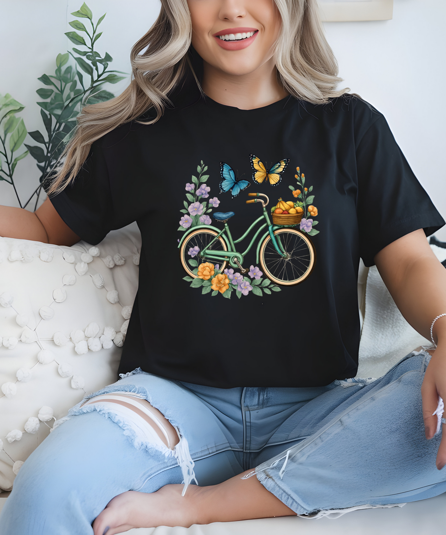 Vintage Bike with Flowers Tee | Aesthetic Nature Graphic Shirt