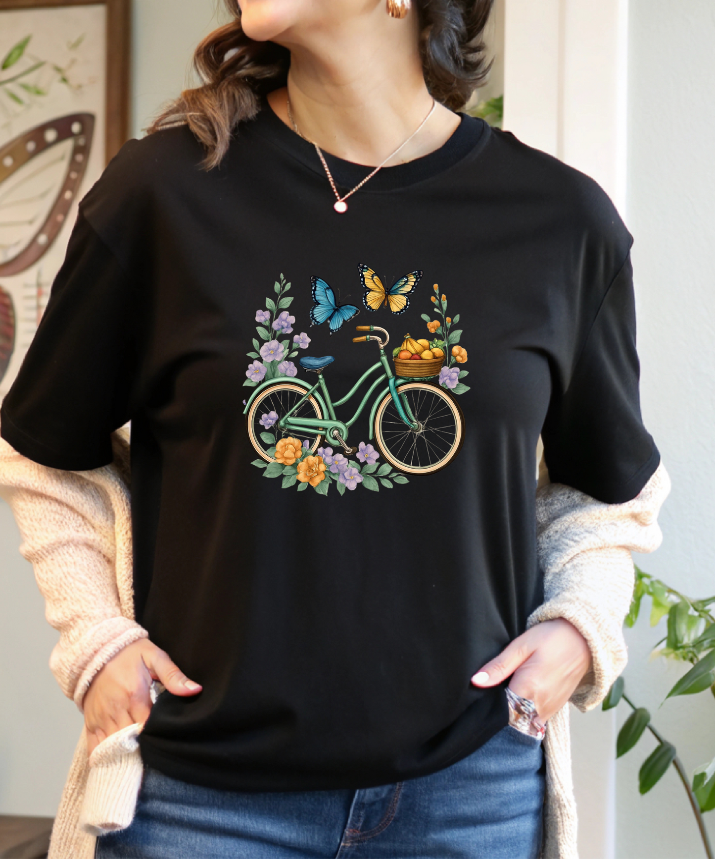Vintage Bike with Flowers Tee | Aesthetic Nature Graphic Shirt