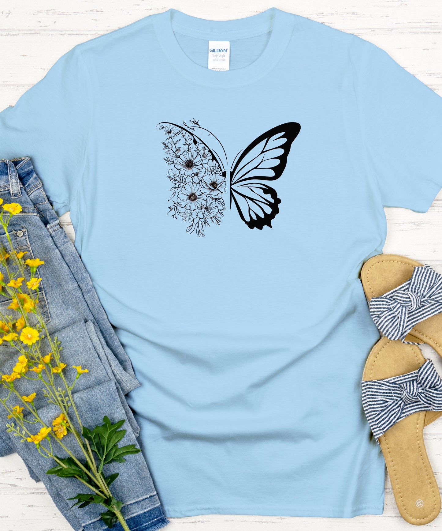 Butterfly Graphic T-Shirt |Nature-Inspired Cotton Tee on Gildan 5000 | Aesthetic Cottage core Shirt