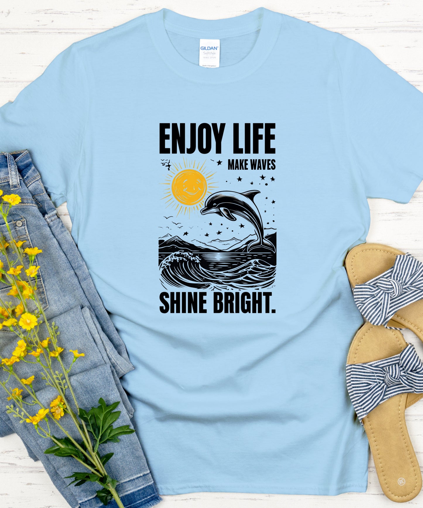 Enjoy Life Make Waves Shirt | Positive Quote Tee| Motivational Graphic T-Shirt, Uplifting Gift