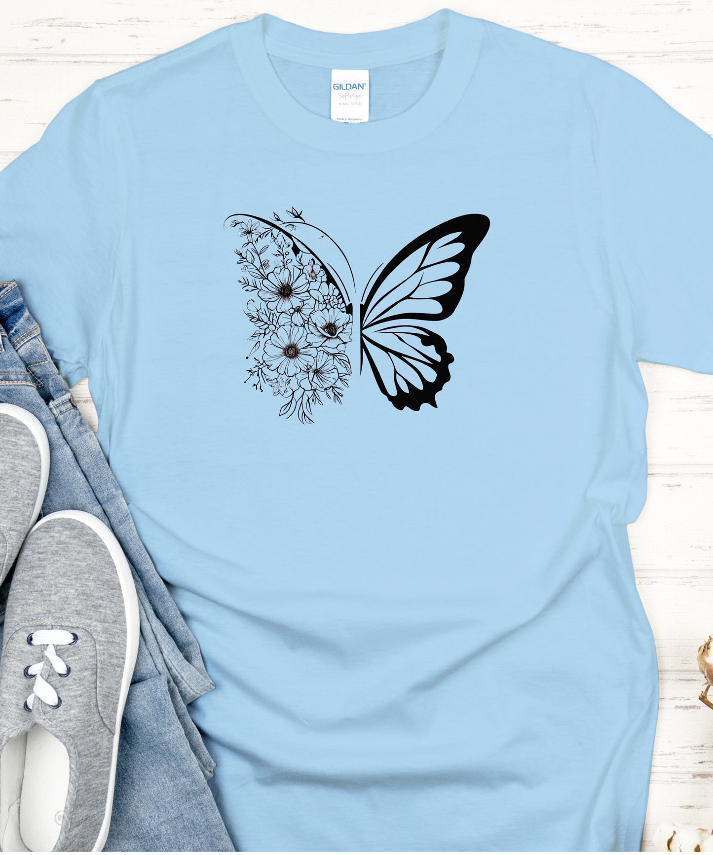 Butterfly Graphic T-Shirt |Nature-Inspired Cotton Tee on Gildan 5000 | Aesthetic Cottage core Shirt