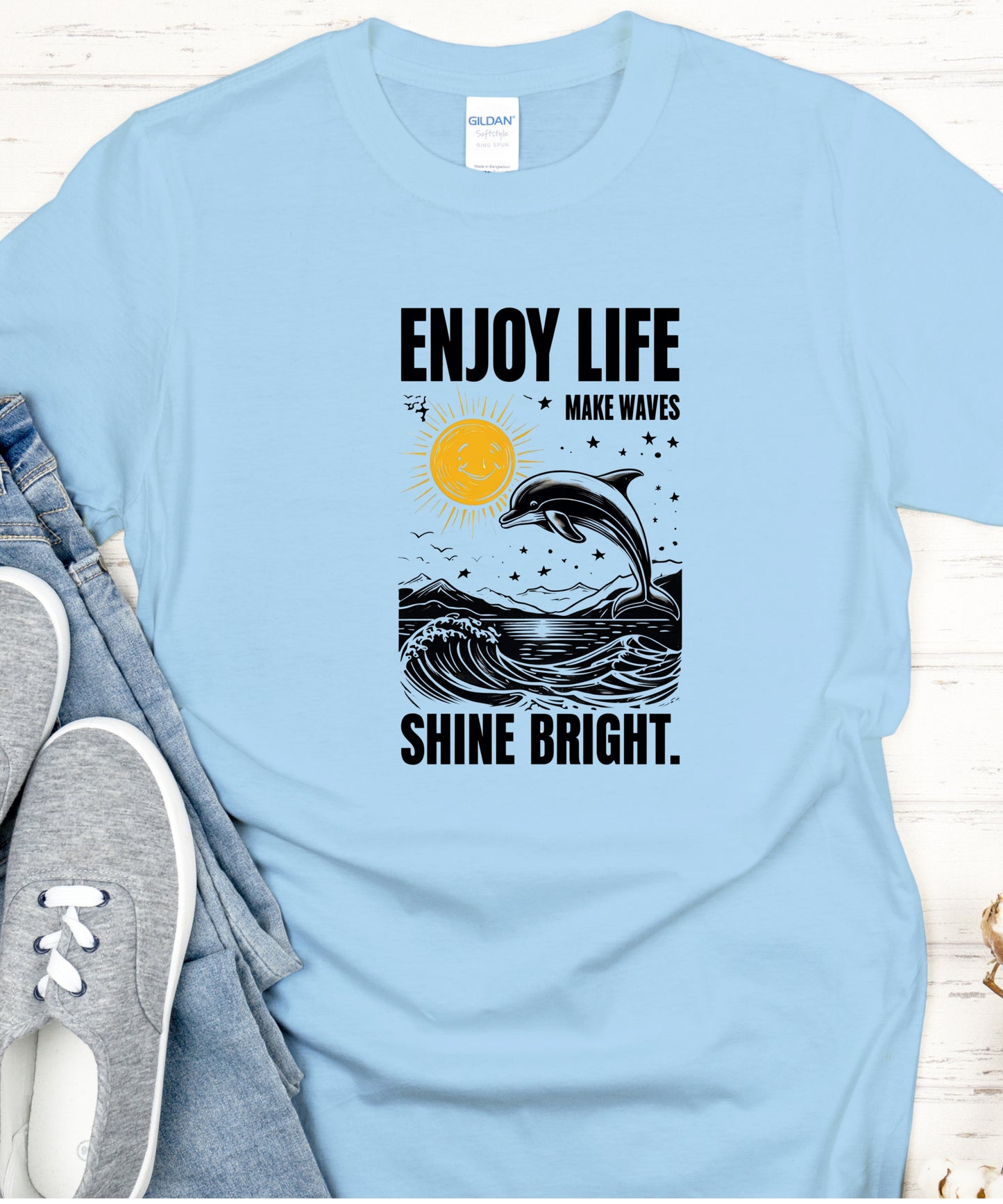 Enjoy Life Make Waves Shirt | Positive Quote Tee| Motivational Graphic T-Shirt, Uplifting Gift
