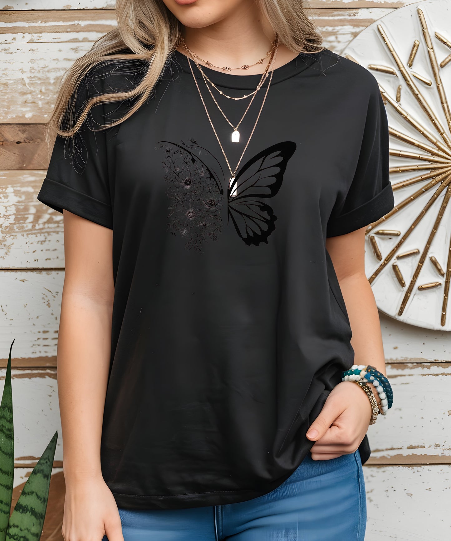 Butterfly Graphic T-Shirt |Nature-Inspired Cotton Tee on Gildan 5000 | Aesthetic Cottage core Shirt