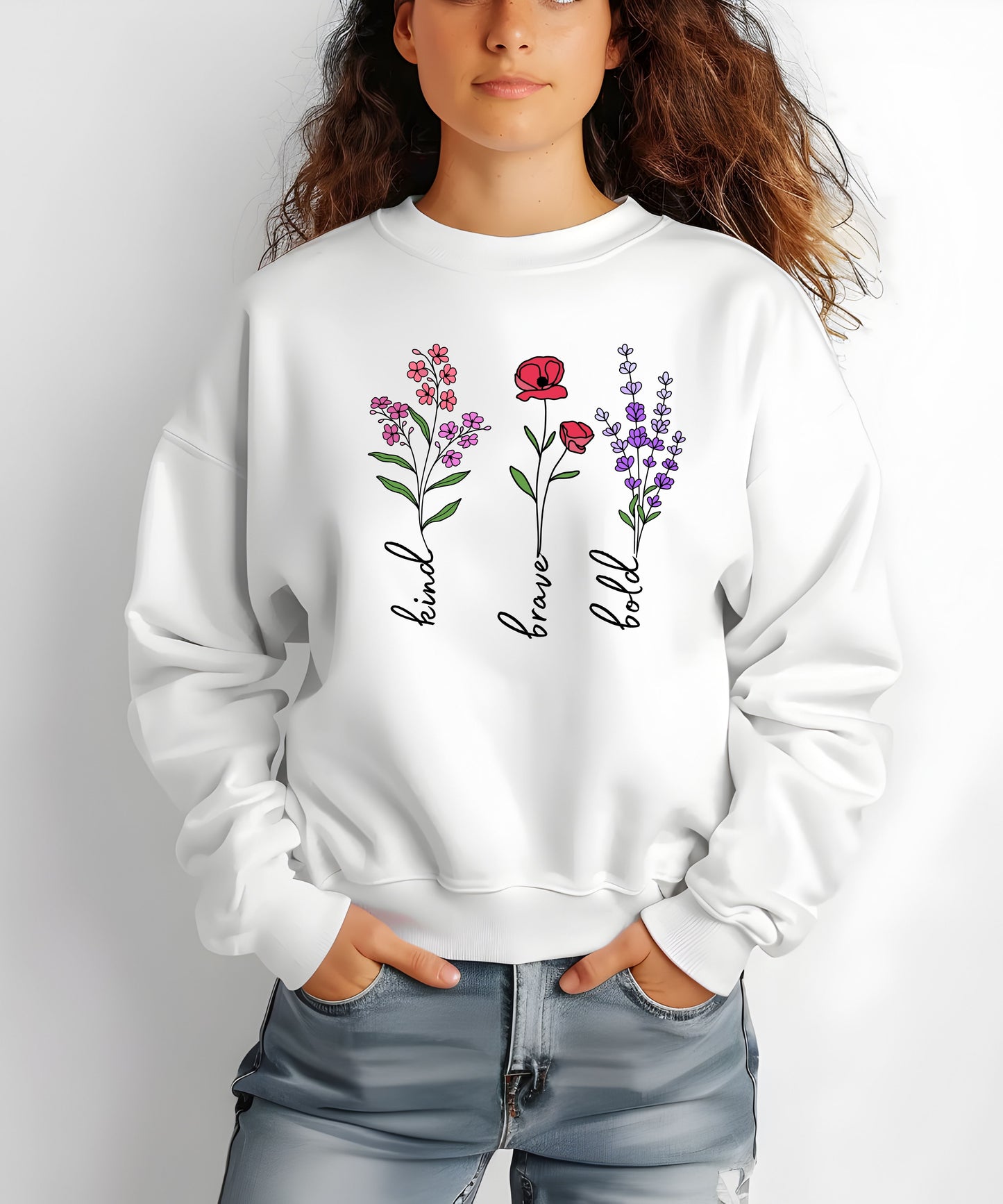 Bold. Kind. Brave. Statement Sweatshirt – Empowering Minimalist Quote on Cozy Gildan 18000 Crewneck