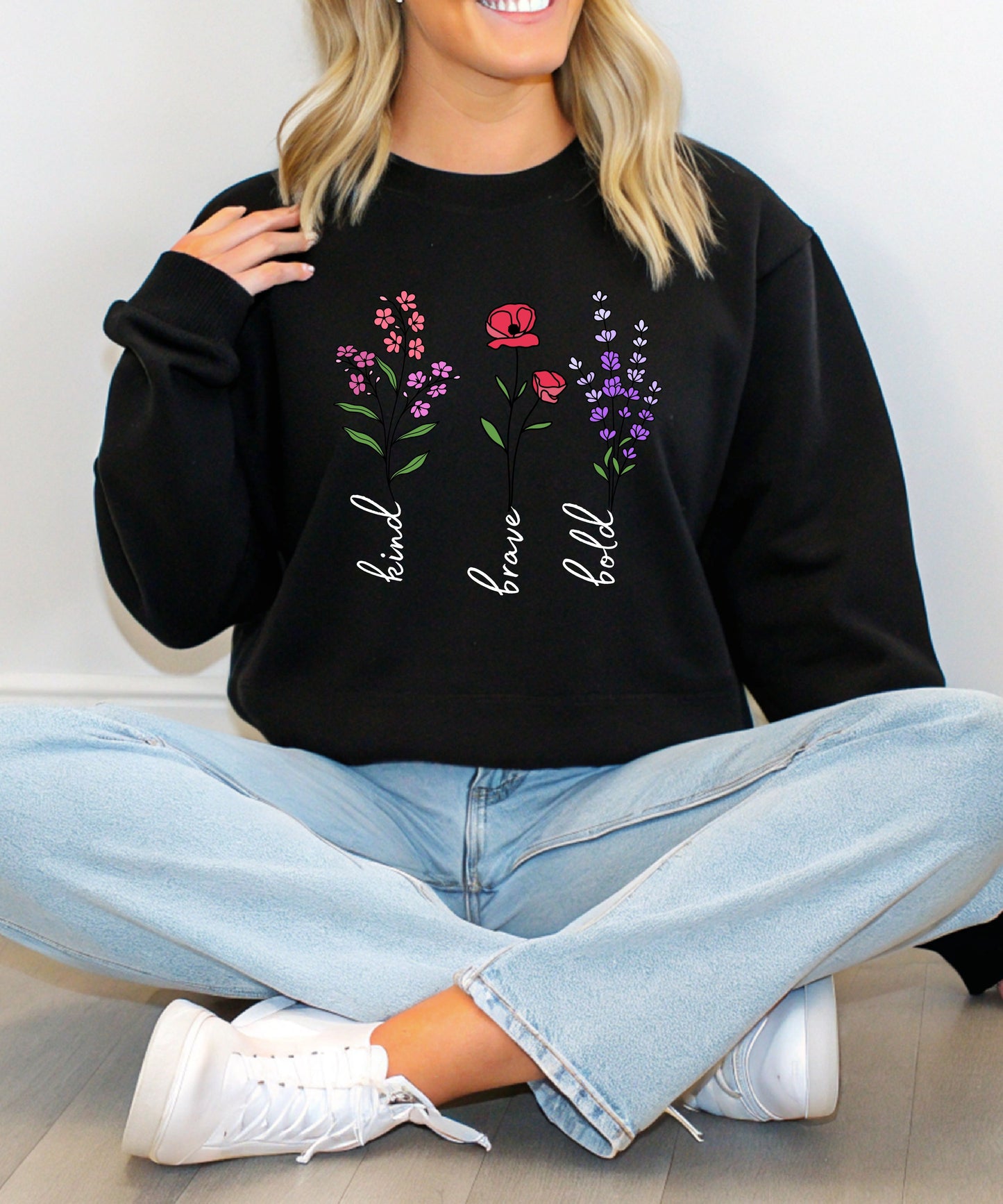 Bold. Kind. Brave. Statement Sweatshirt – Empowering Minimalist Quote on Cozy Gildan 18000 Crewneck