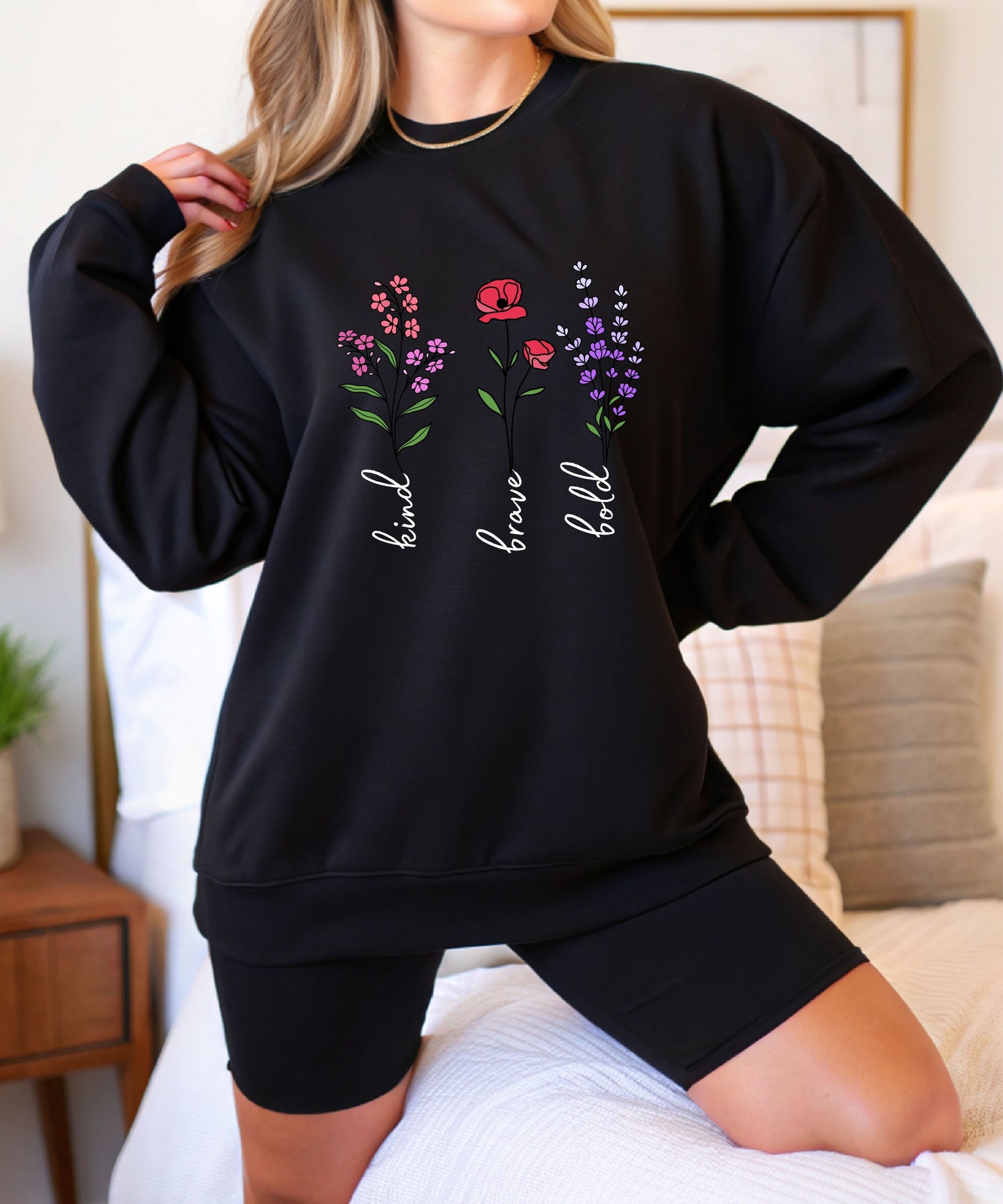 Bold. Kind. Brave. Statement Sweatshirt – Empowering Minimalist Quote on Cozy Gildan 18000 Crewneck