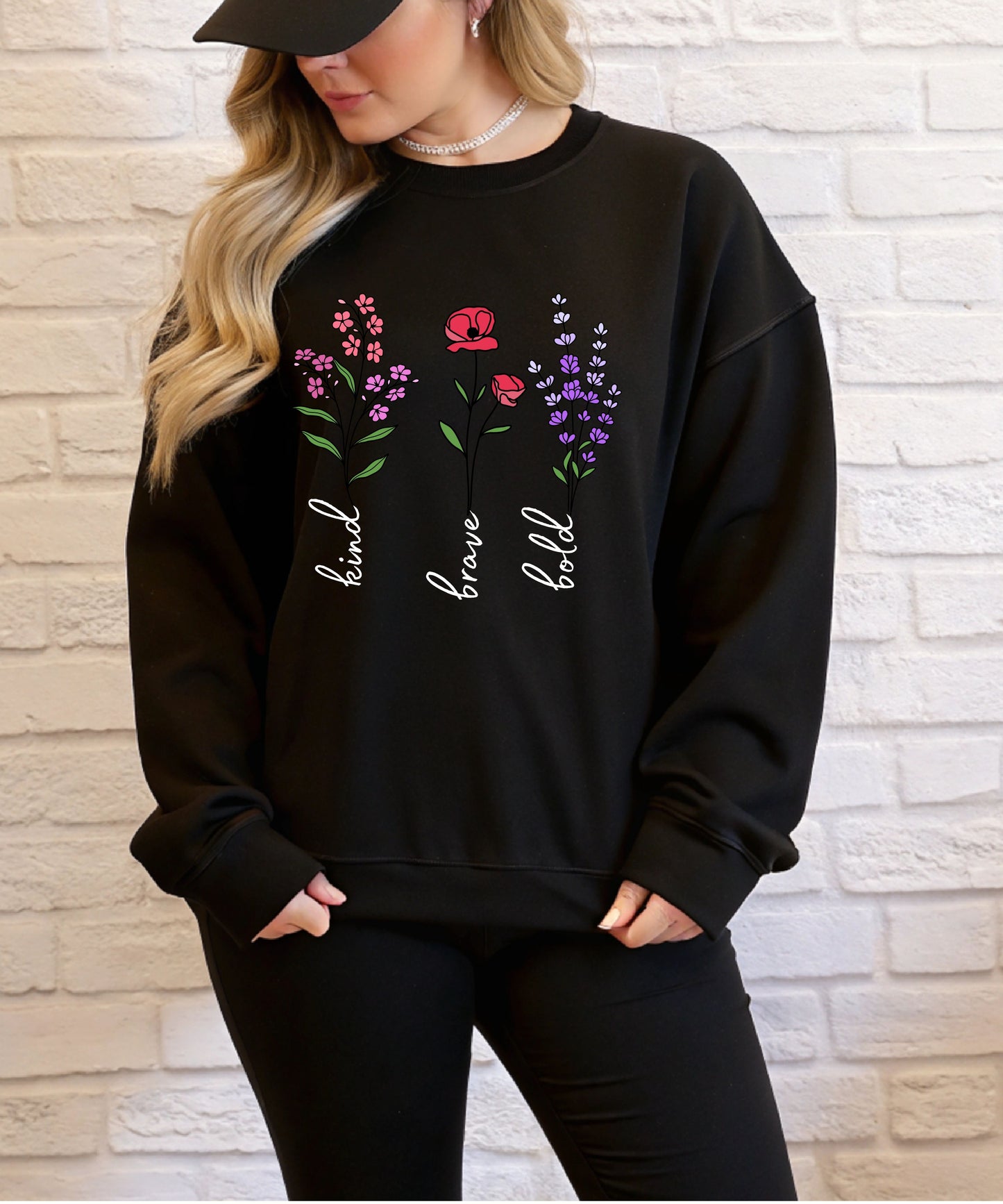 Bold. Kind. Brave. Statement Sweatshirt – Empowering Minimalist Quote on Cozy Gildan 18000 Crewneck