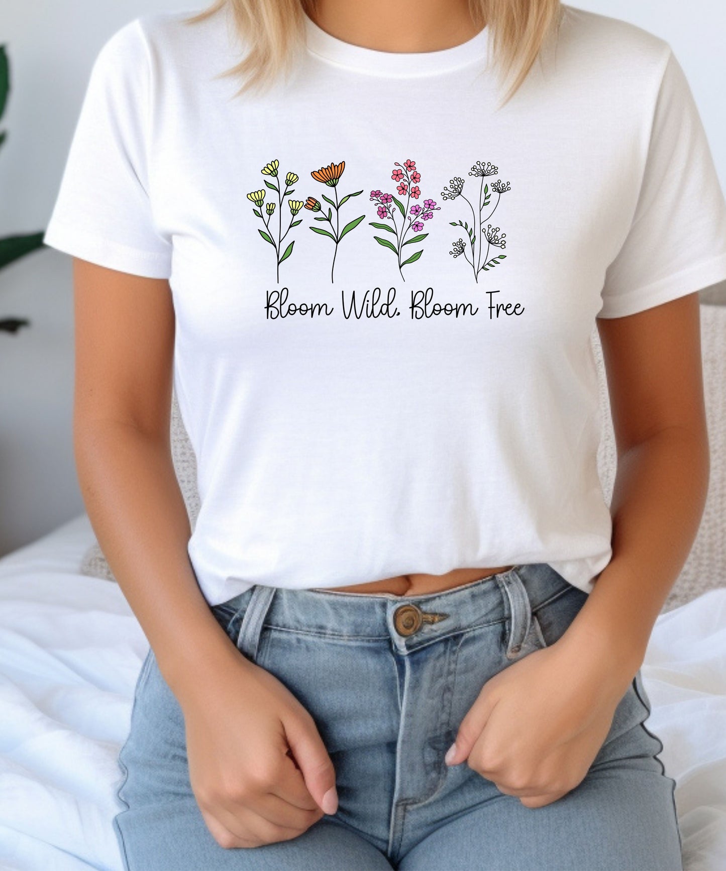 Bloom Wild Bloom Free Shirt, Wildflower Quote T-Shirt, Boho Nature Graphic Tee, Botanical Shirt