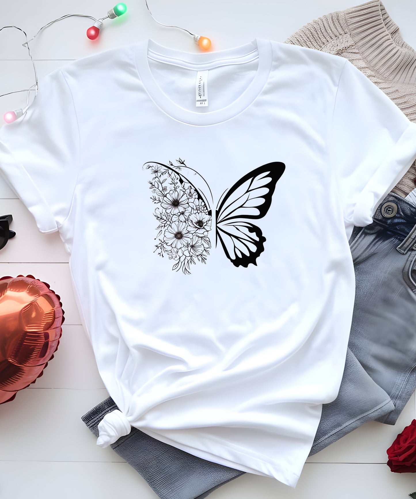 Butterfly Graphic T-Shirt |Nature-Inspired Cotton Tee on Gildan 5000 | Aesthetic Cottage core Shirt