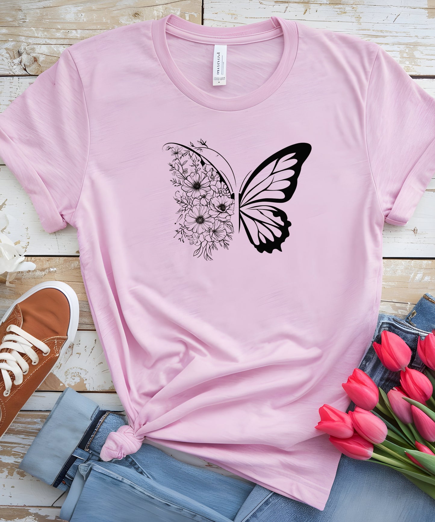 Butterfly Graphic T-Shirt |Nature-Inspired Cotton Tee on Gildan 5000 | Aesthetic Cottage core Shirt