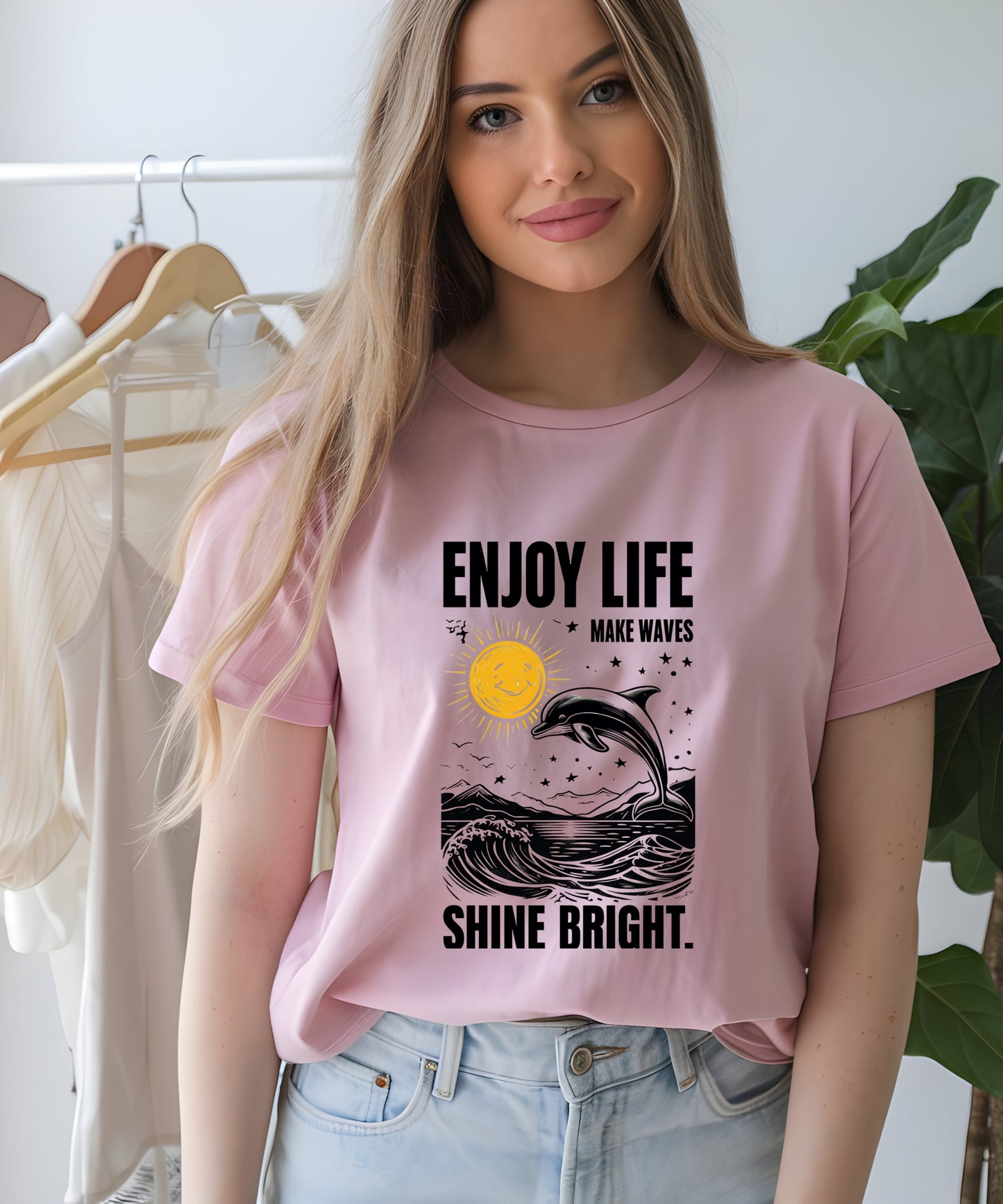 Enjoy Life Make Waves Shirt | Positive Quote Tee| Motivational Graphic T-Shirt, Uplifting Gift
