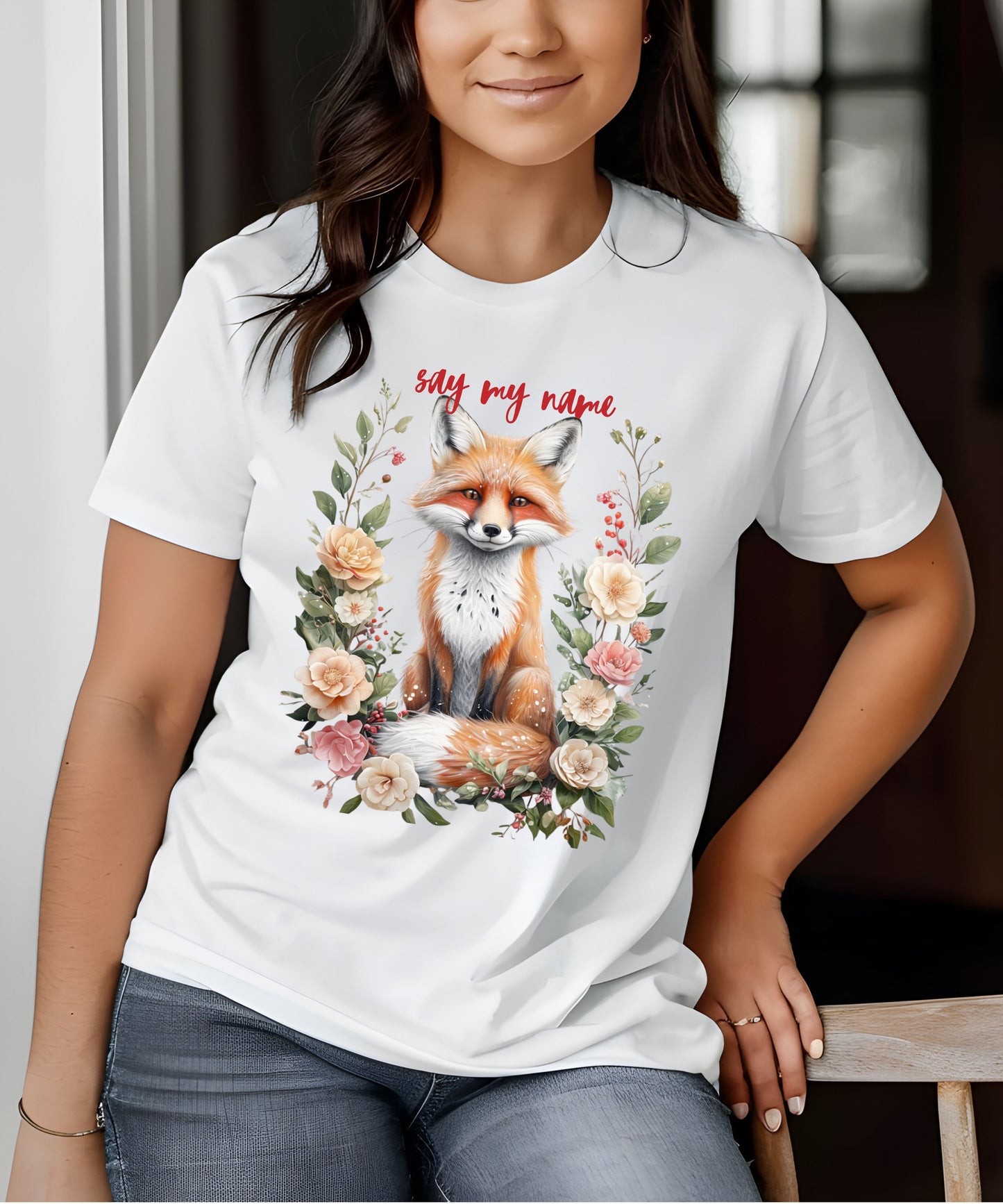 Boho Floral Fox Tee | Say My Name| Animal Shirt for Nature Lovers