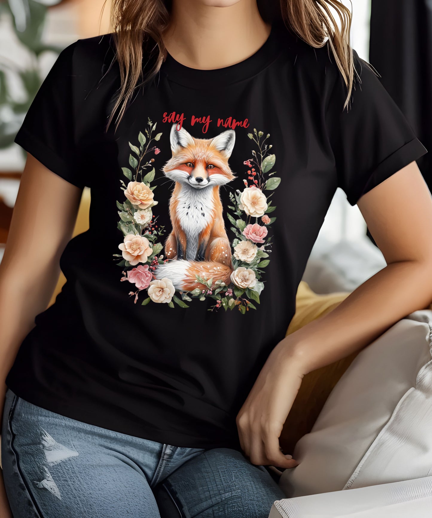 Boho Floral Fox Tee | Say My Name| Animal Shirt for Nature Lovers