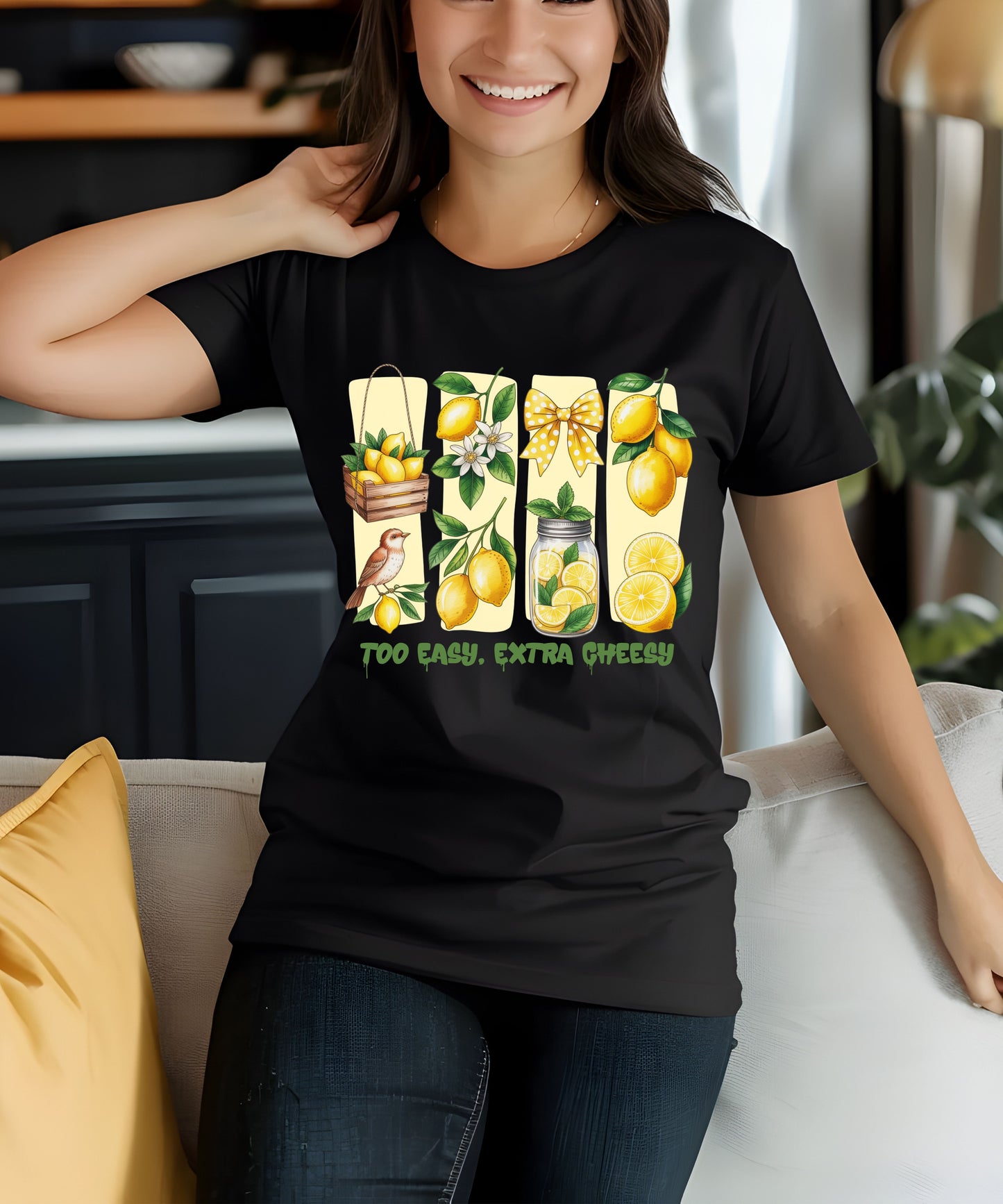 Too Easy Extra Cheesy Lemon T-Shirt |Cute Summer Graphic Tee| Citrus Aesthetic Shirt
