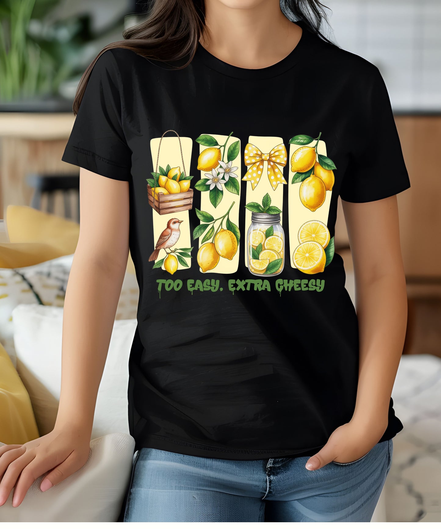 Too Easy Extra Cheesy Lemon T-Shirt |Cute Summer Graphic Tee| Citrus Aesthetic Shirt