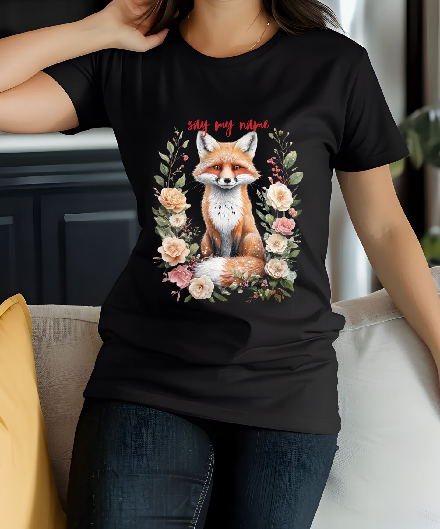 Boho Floral Fox Tee | Say My Name| Animal Shirt for Nature Lovers