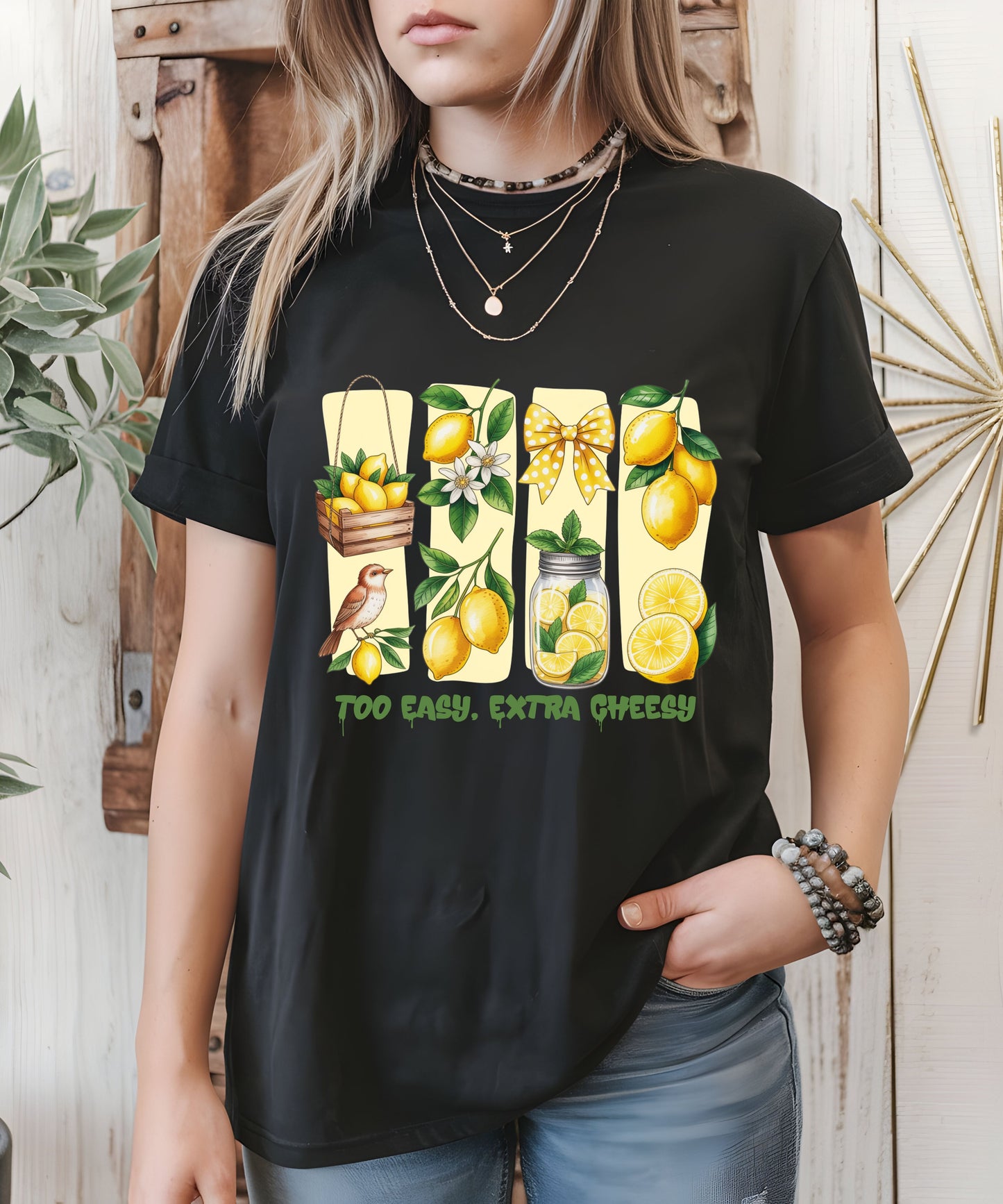 Too Easy Extra Cheesy Lemon T-Shirt |Cute Summer Graphic Tee| Citrus Aesthetic Shirt