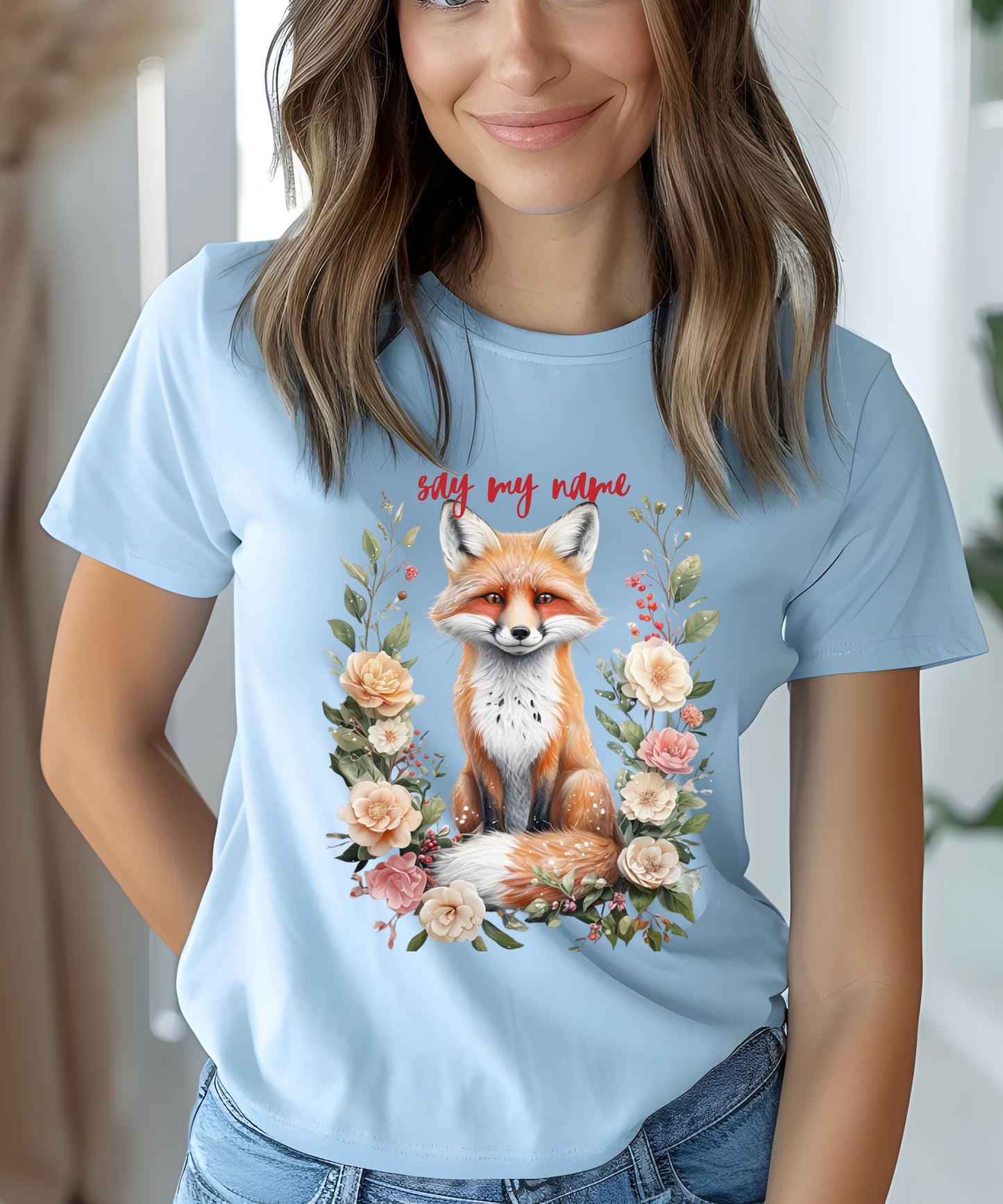 Boho Floral Fox Tee | Say My Name| Animal Shirt for Nature Lovers