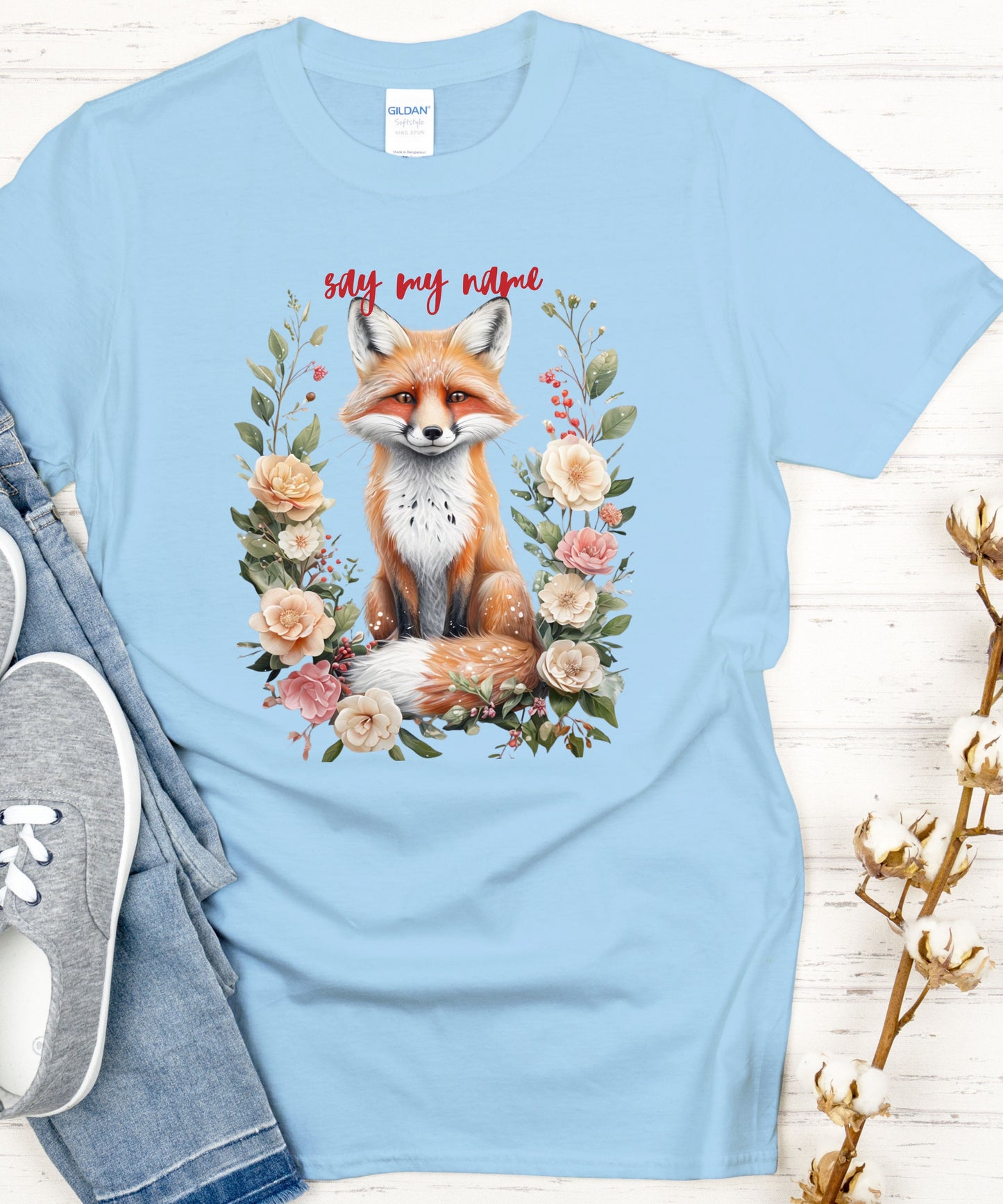 Boho Floral Fox Tee | Say My Name| Animal Shirt for Nature Lovers