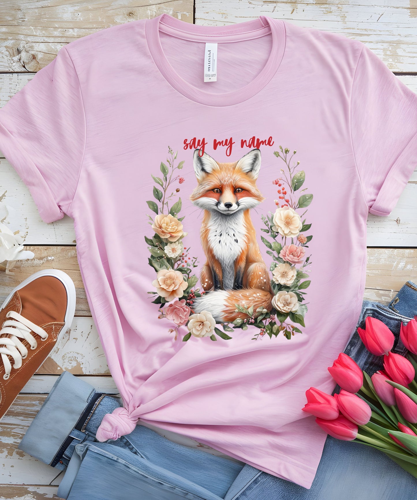 Boho Floral Fox Tee | Say My Name| Animal Shirt for Nature Lovers