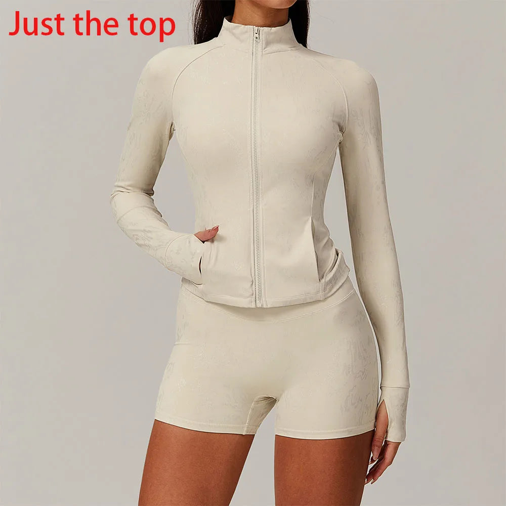 Slim Fit Long-Sleeved Yoga Jacket | Quick-Dry, Moisture-Wicking, Utility Pockets, Nylon & Spandex Blend