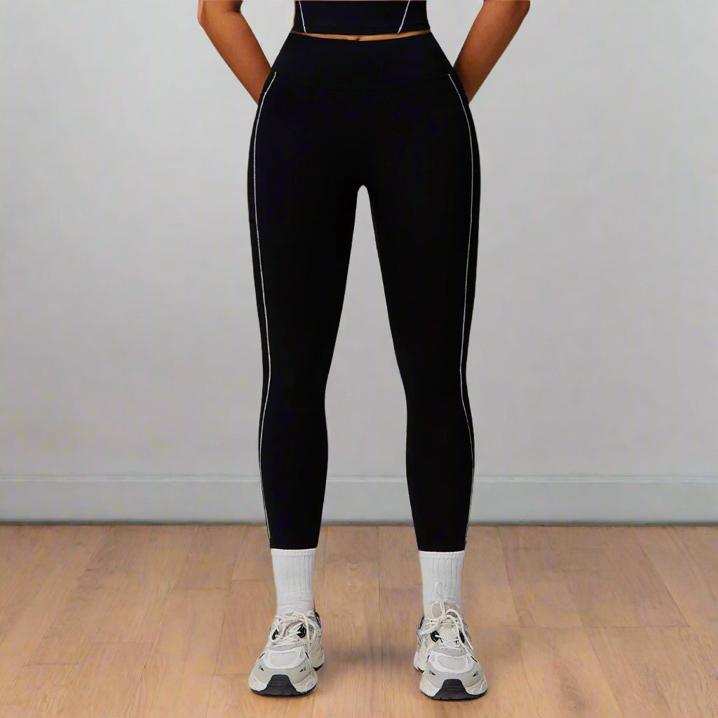 High Waist Yoga Pants | Nylon & Spandex Blend, Moisture-Wicking, Elastic Waist, Welt Pockets