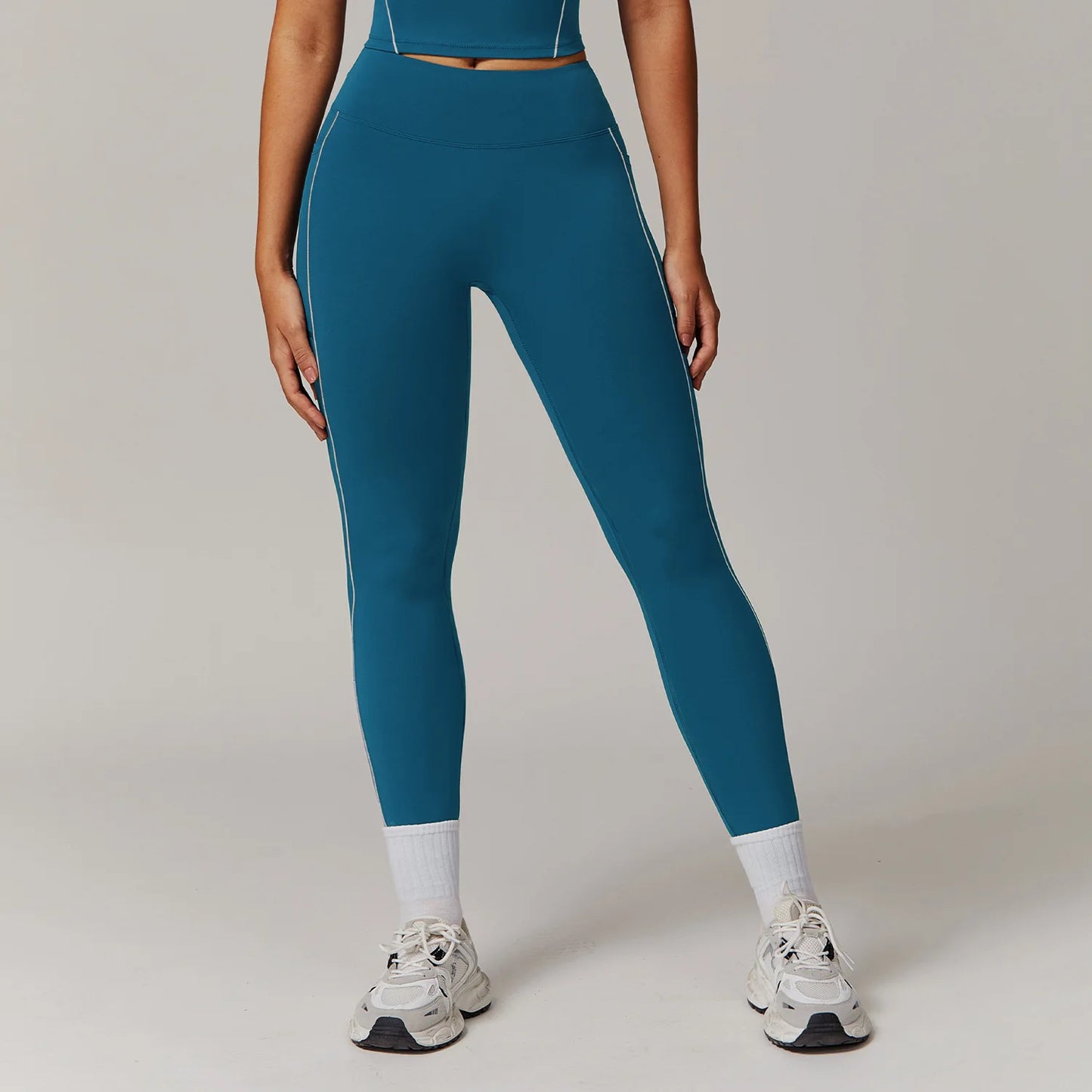 High Waist Yoga Pants | Nylon & Spandex Blend, Moisture-Wicking, Elastic Waist, Welt Pockets