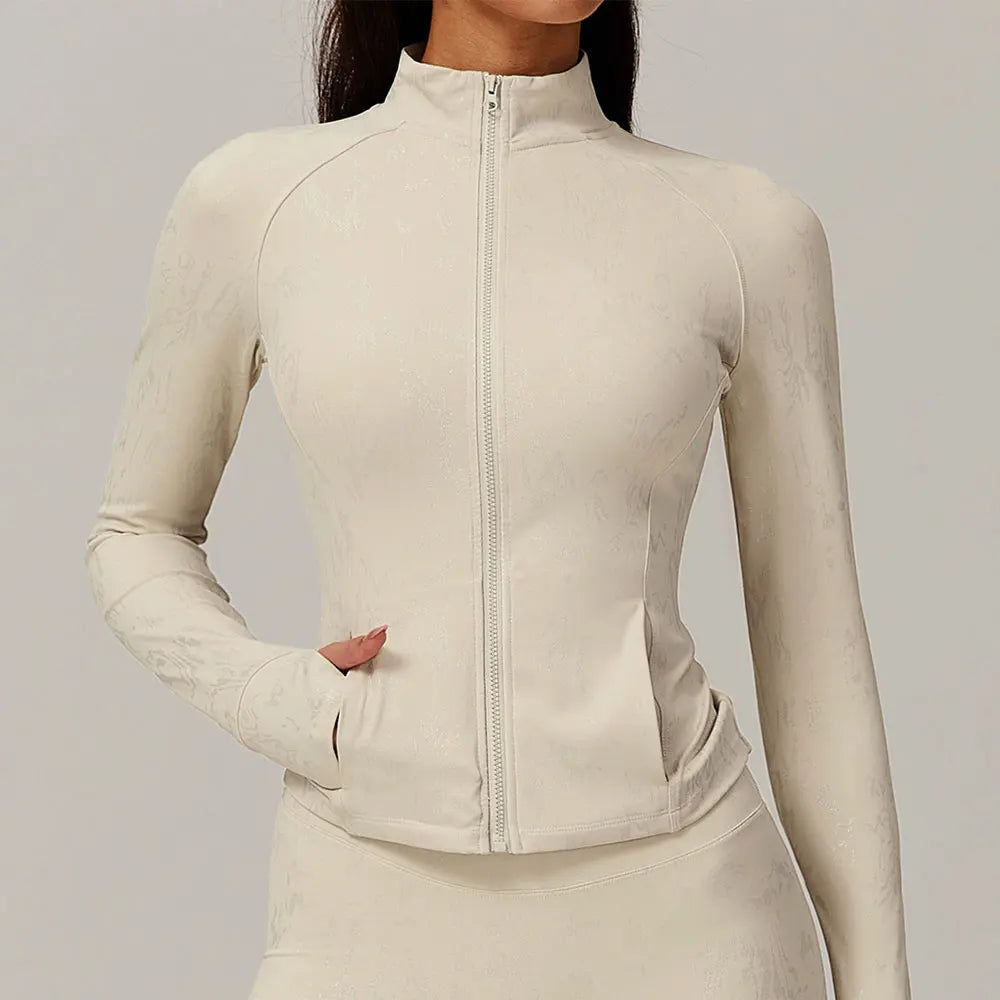 Slim Fit Long-Sleeved Yoga Jacket | Quick-Dry, Moisture-Wicking, Utility Pockets, Nylon & Spandex Blend