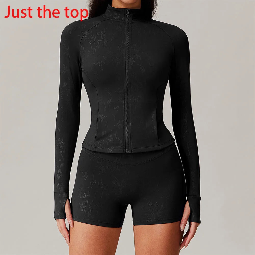 Slim Fit Long-Sleeved Yoga Jacket | Quick-Dry, Moisture-Wicking, Utility Pockets, Nylon & Spandex Blend
