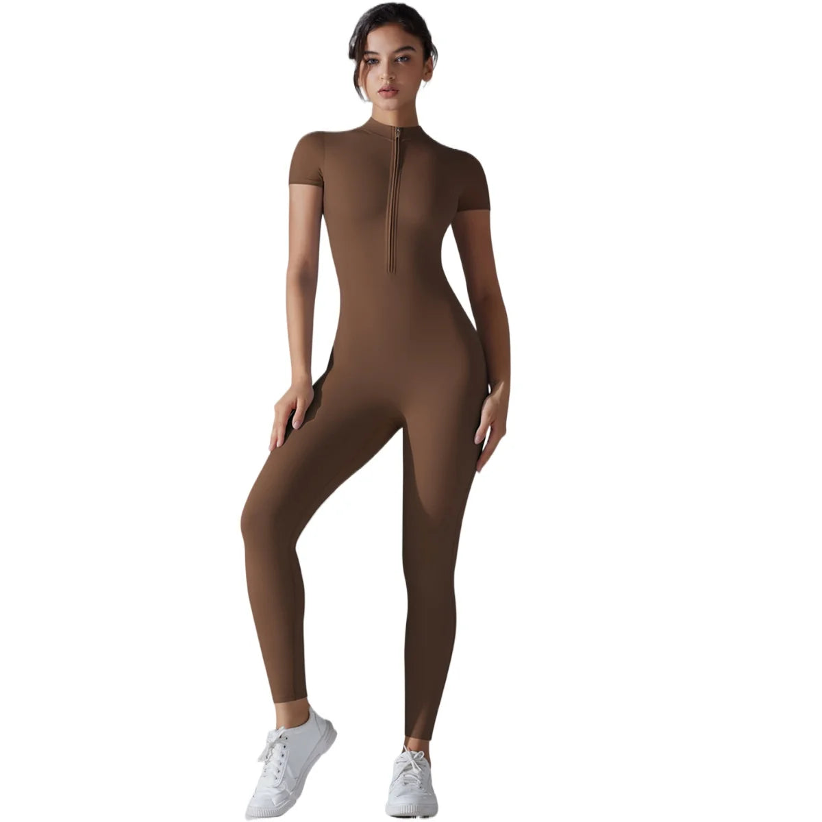 Zipper Fitness Jumpsuit Outfit | Breathable, Quick-Dry Nylon, Sleeveless, Regular Fit for Yoga & Workouts