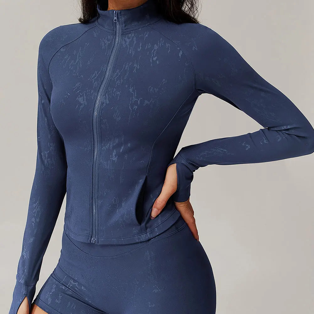 Slim Fit Long-Sleeved Yoga Jacket | Quick-Dry, Moisture-Wicking, Utility Pockets, Nylon & Spandex Blend