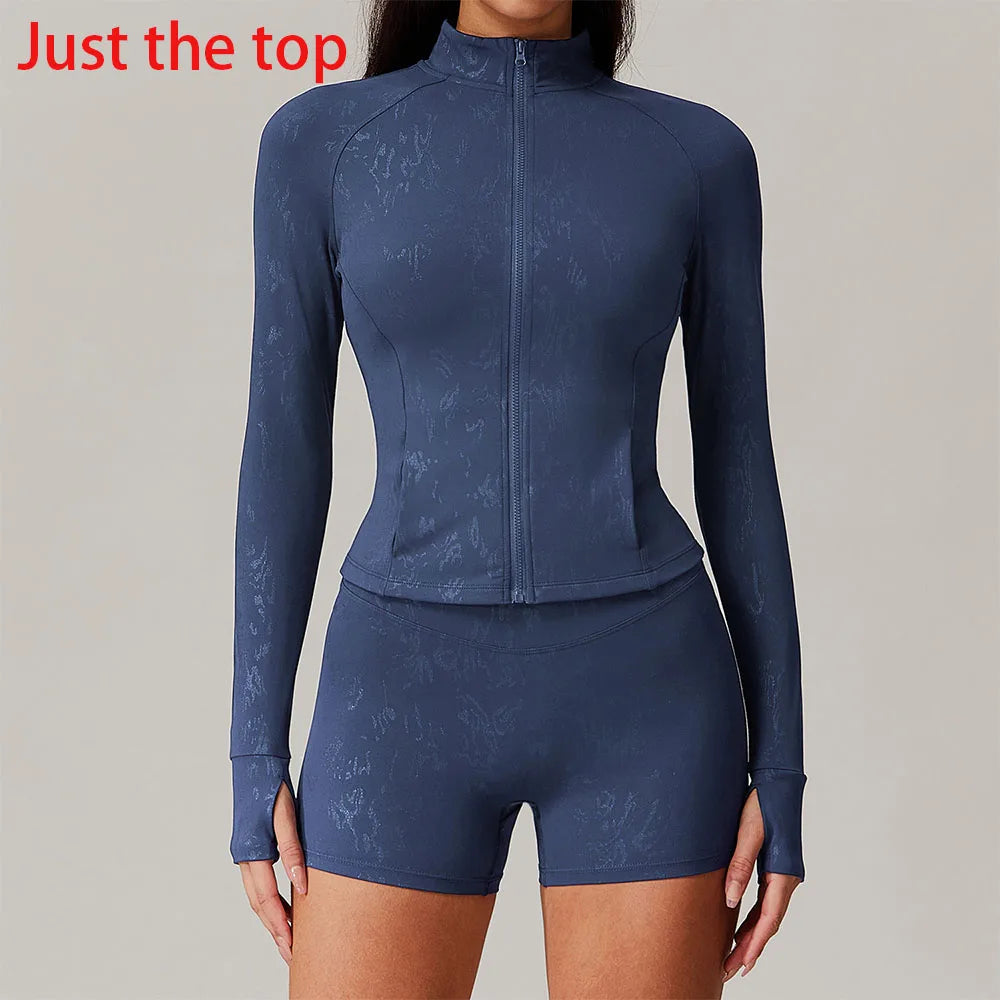 Slim Fit Long-Sleeved Yoga Jacket | Quick-Dry, Moisture-Wicking, Utility Pockets, Nylon & Spandex Blend