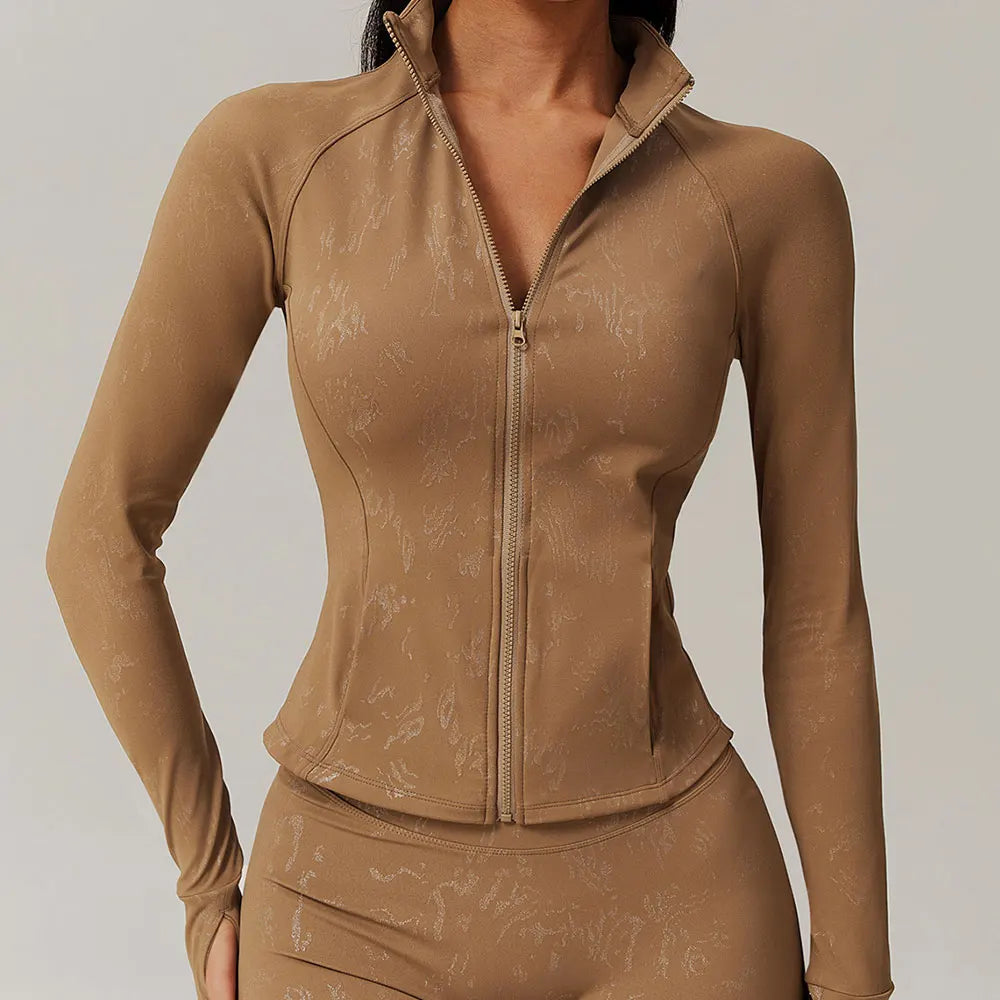 Slim Fit Long-Sleeved Yoga Jacket | Quick-Dry, Moisture-Wicking, Utility Pockets, Nylon & Spandex Blend
