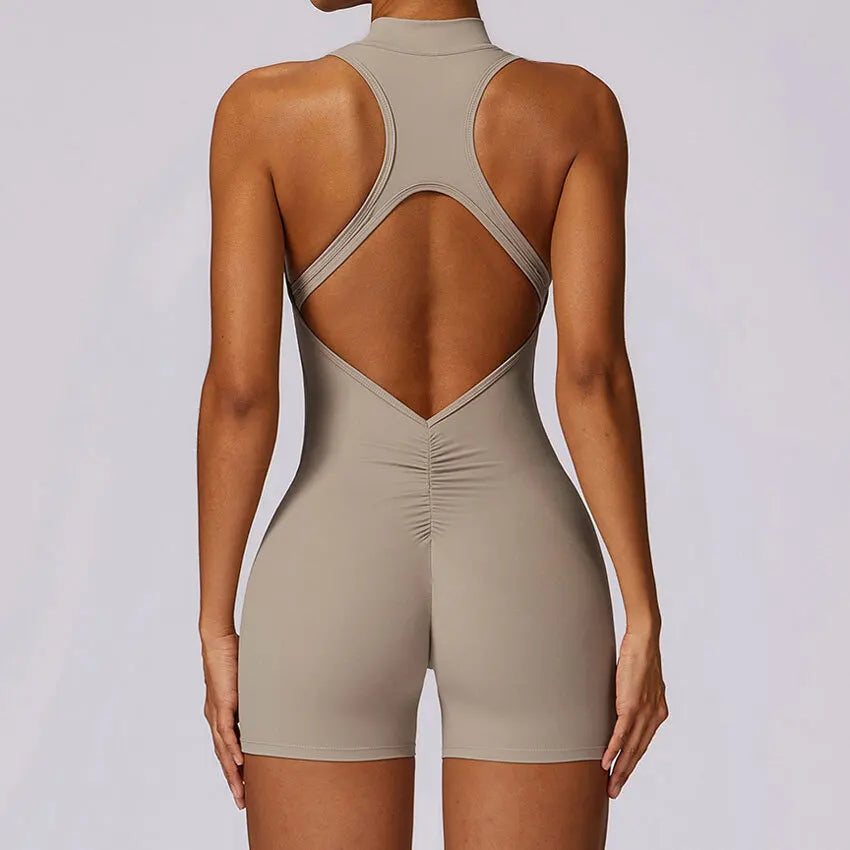 Backless Zipper Yoga Jumpsuit | Breathable, Quick-Dry Nylon, Anti-Wrinkle, Sleeveless Fit for Yoga & Fitness