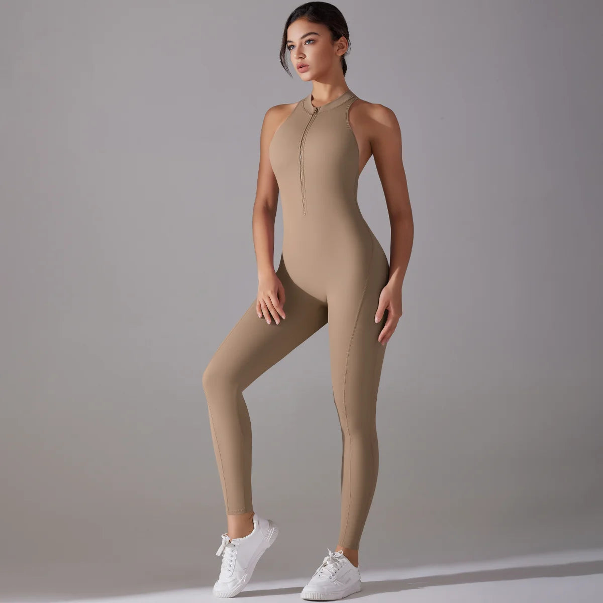 Backless Scrunch Fitness Jumpsuit | High-Stretch Nylon, Zipper Closure, Hollow Out Design, All-Season Comfort