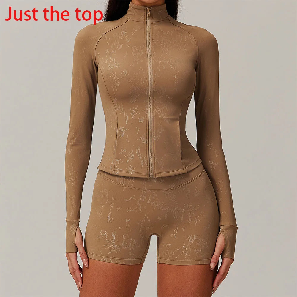 Slim Fit Long-Sleeved Yoga Jacket | Quick-Dry, Moisture-Wicking, Utility Pockets, Nylon & Spandex Blend