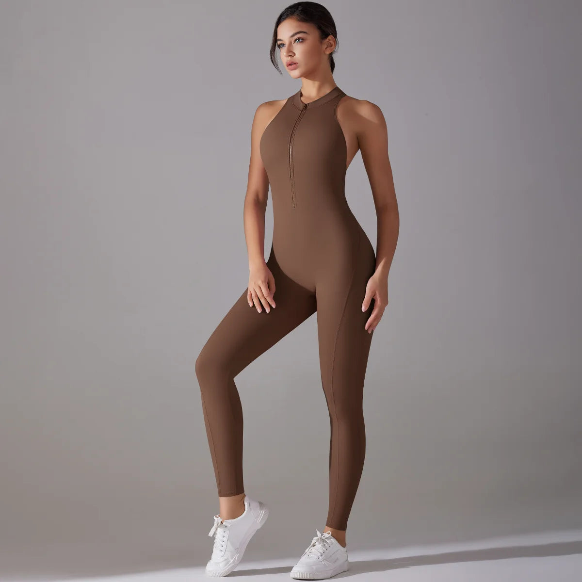 Backless Scrunch Fitness Jumpsuit | High-Stretch Nylon, Zipper Closure, Hollow Out Design, All-Season Comfort