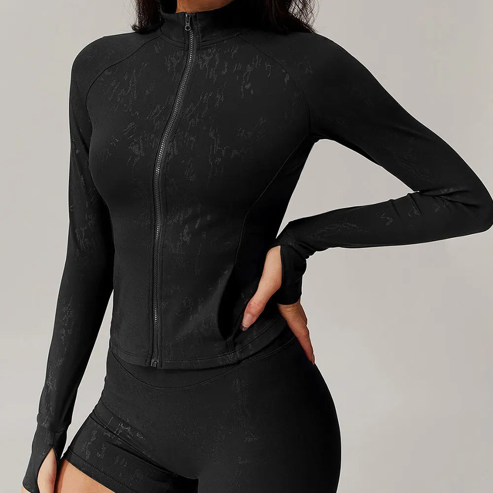 Slim Fit Long-Sleeved Yoga Jacket | Quick-Dry, Moisture-Wicking, Utility Pockets, Nylon & Spandex Blend