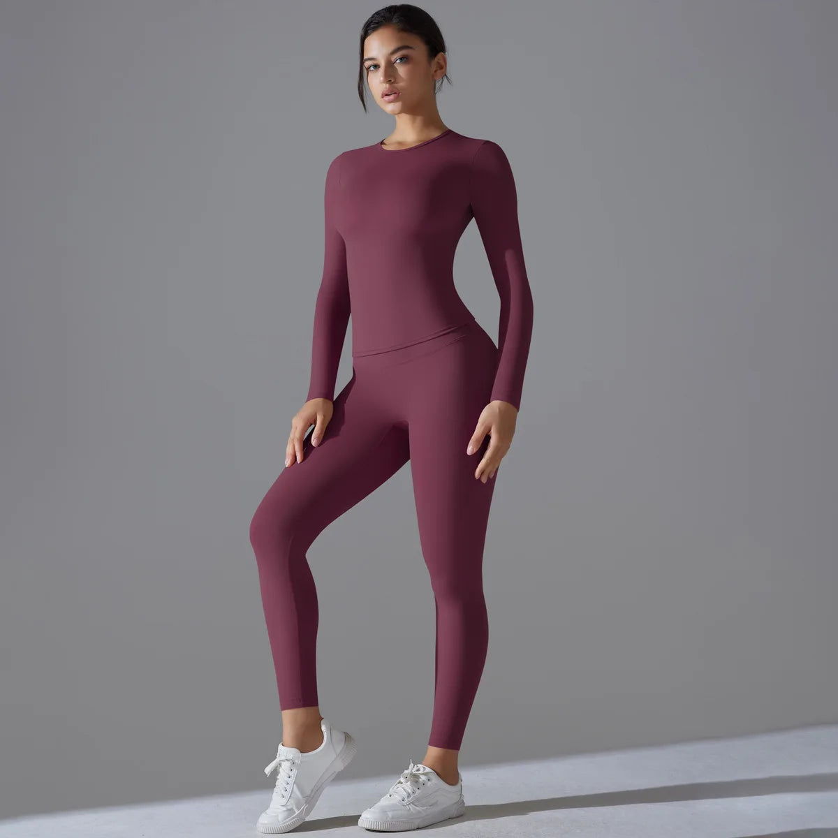 High-Waist Elastic Fitness Suit | Breathable Nylon, Quick-Dry, Stylish, Regular Fit, Long Sleeve