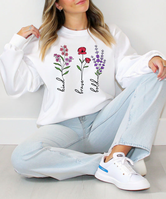 Bold. Kind. Brave. Statement Sweatshirt – Empowering Minimalist Quote on Cozy Gildan 18000 Crewneck