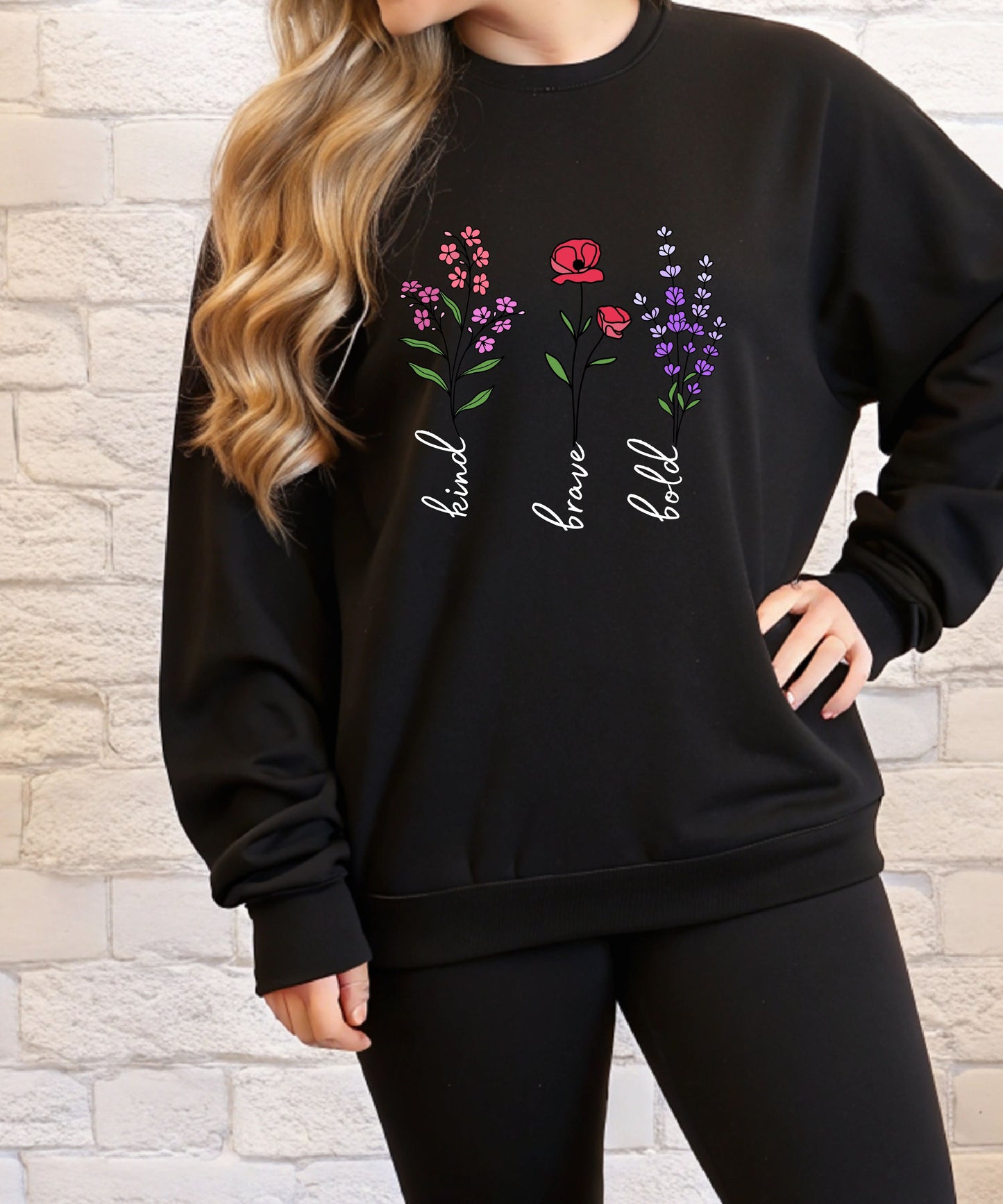 Bold. Kind. Brave. Statement Sweatshirt – Empowering Minimalist Quote on Cozy Gildan 18000 Crewneck