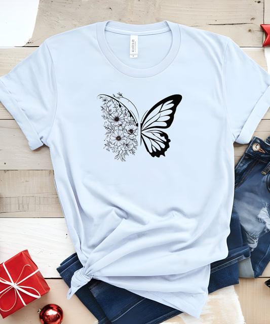 Butterfly Graphic T-Shirt |Nature-Inspired Cotton Tee on Gildan 5000 | Aesthetic Cottage core Shirt