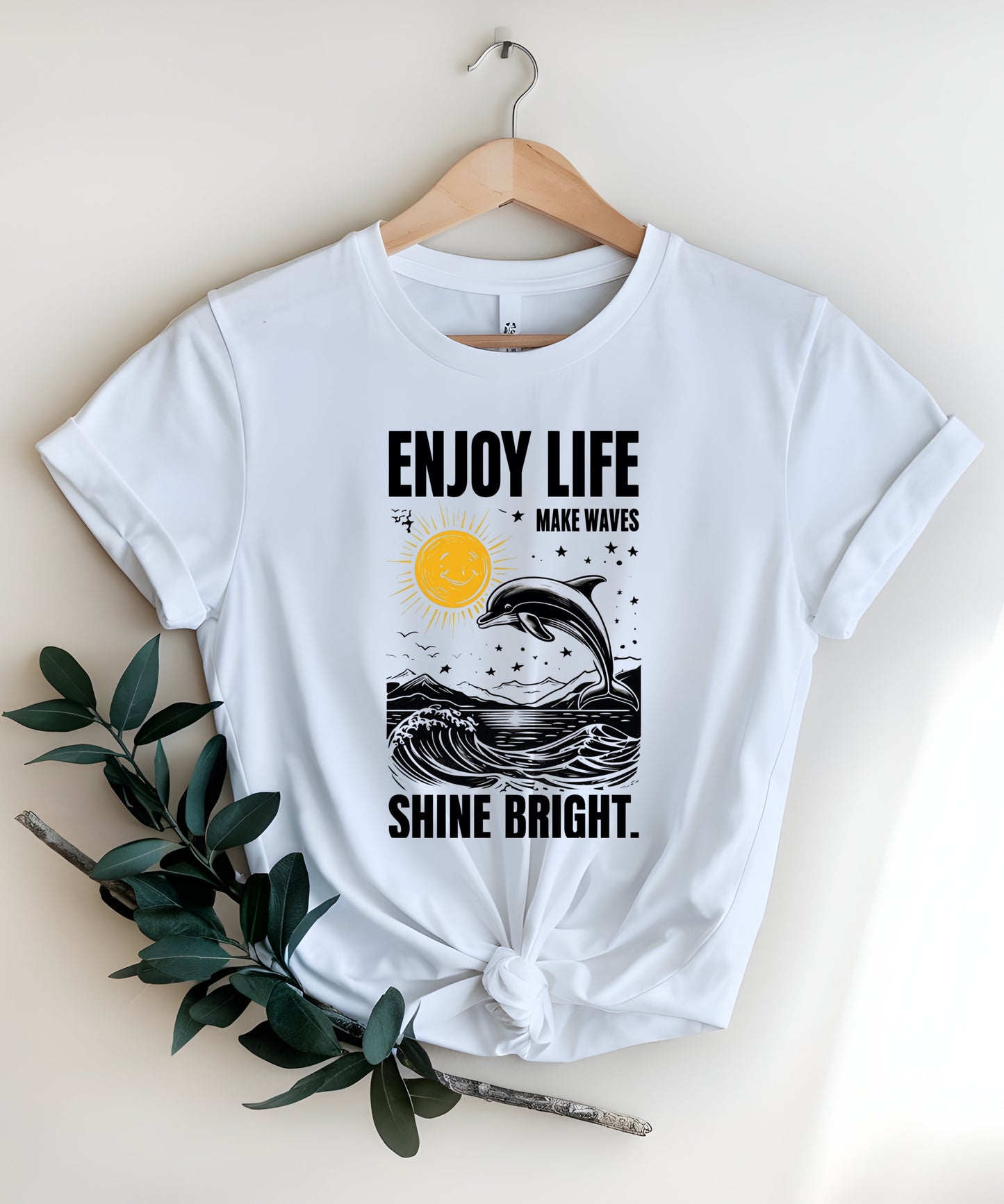 Enjoy Life Make Waves Shirt | Positive Quote Tee| Motivational Graphic T-Shirt, Uplifting Gift