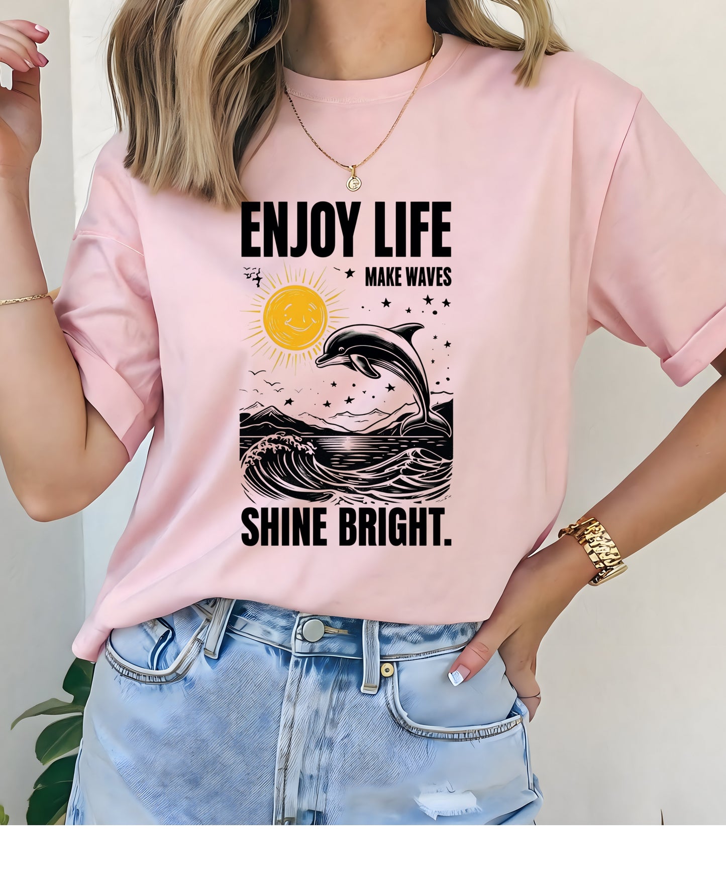 Enjoy Life Make Waves Shirt | Positive Quote Tee| Motivational Graphic T-Shirt, Uplifting Gift