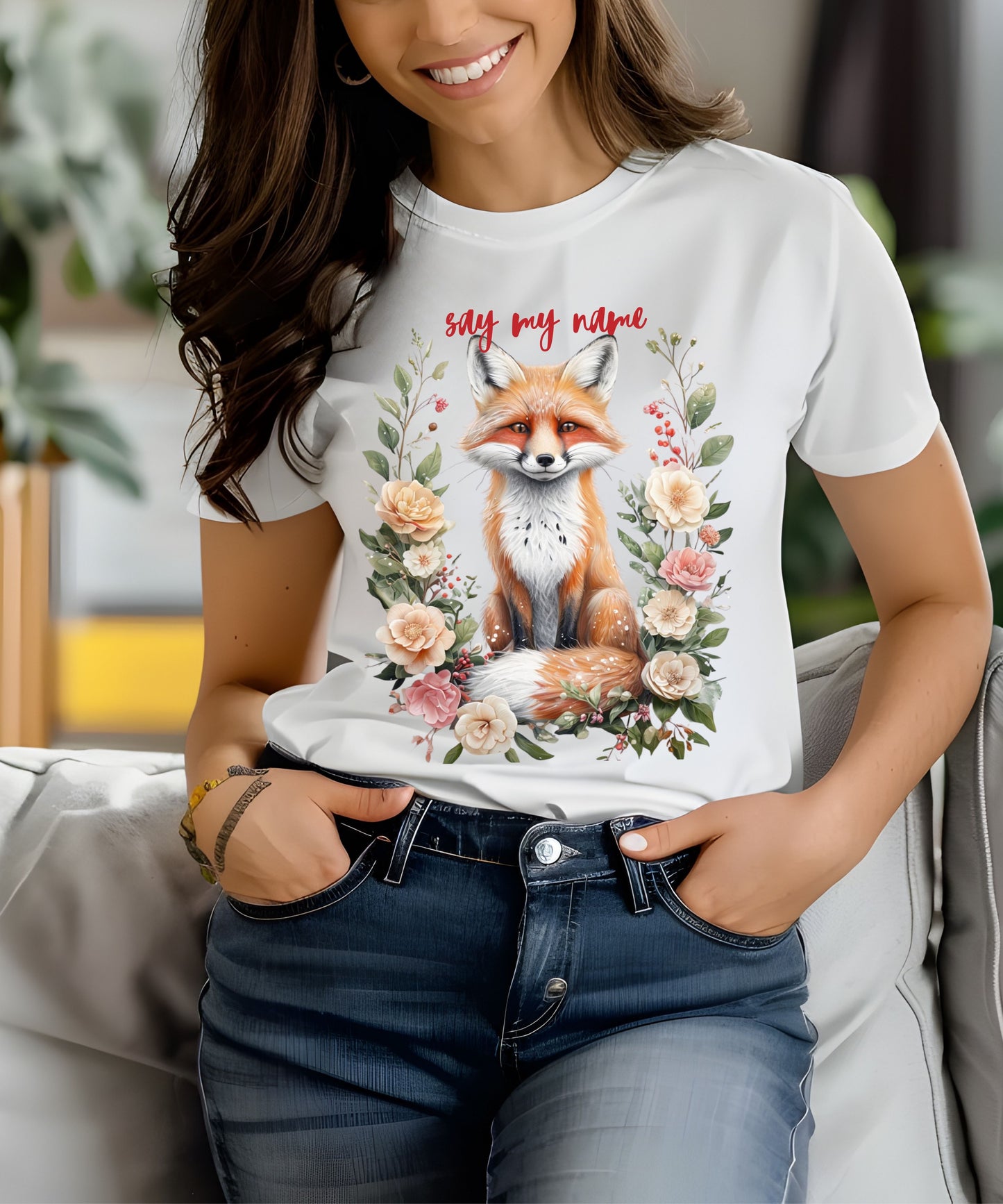 Boho Floral Fox Tee | Say My Name| Animal Shirt for Nature Lovers