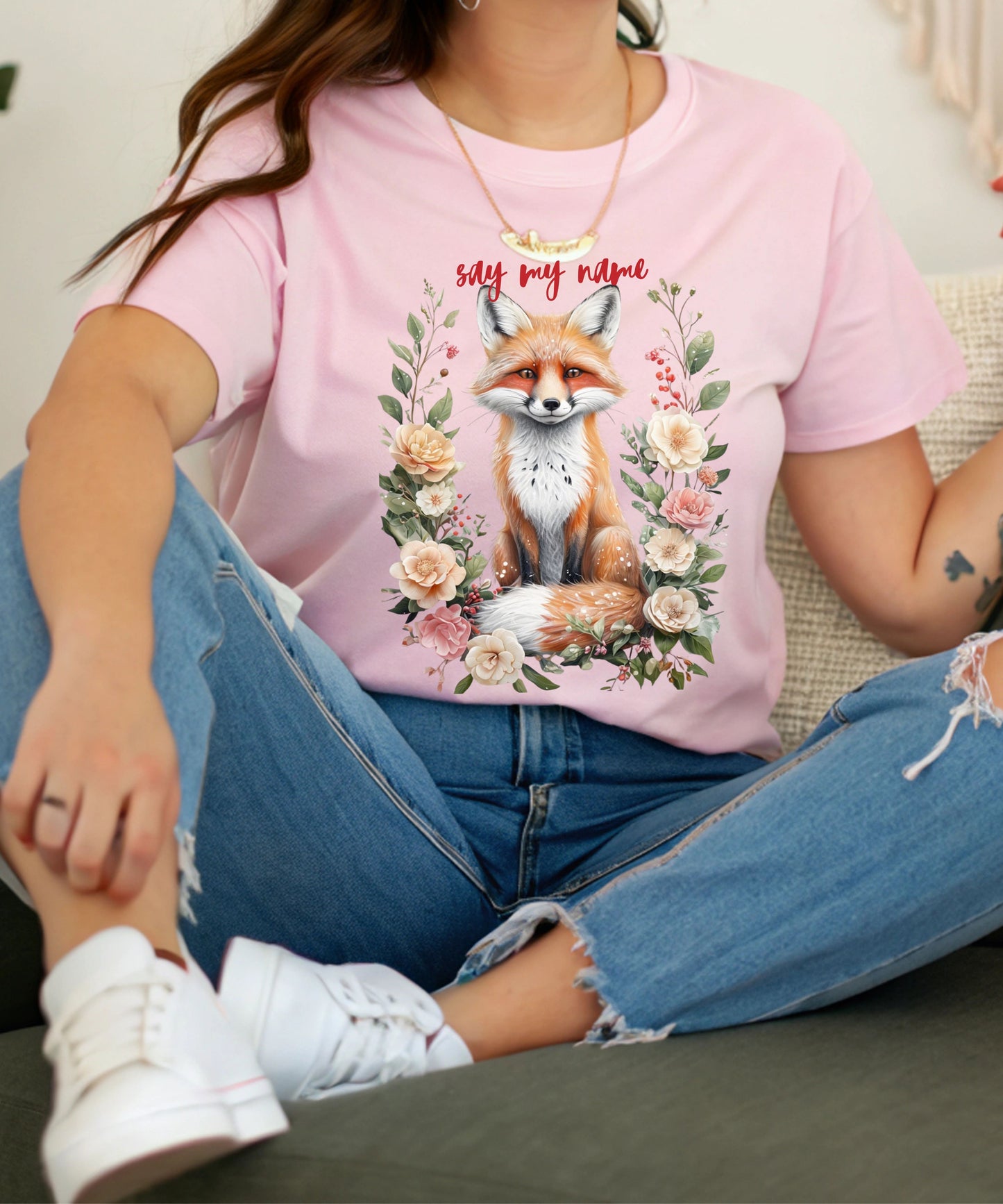 Boho Floral Fox Tee | Say My Name| Animal Shirt for Nature Lovers