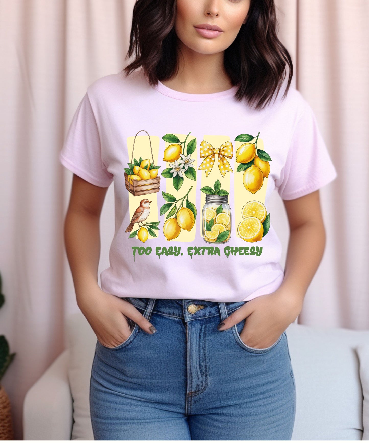 Too Easy Extra Cheesy Lemon T-Shirt |Cute Summer Graphic Tee| Citrus Aesthetic Shirt