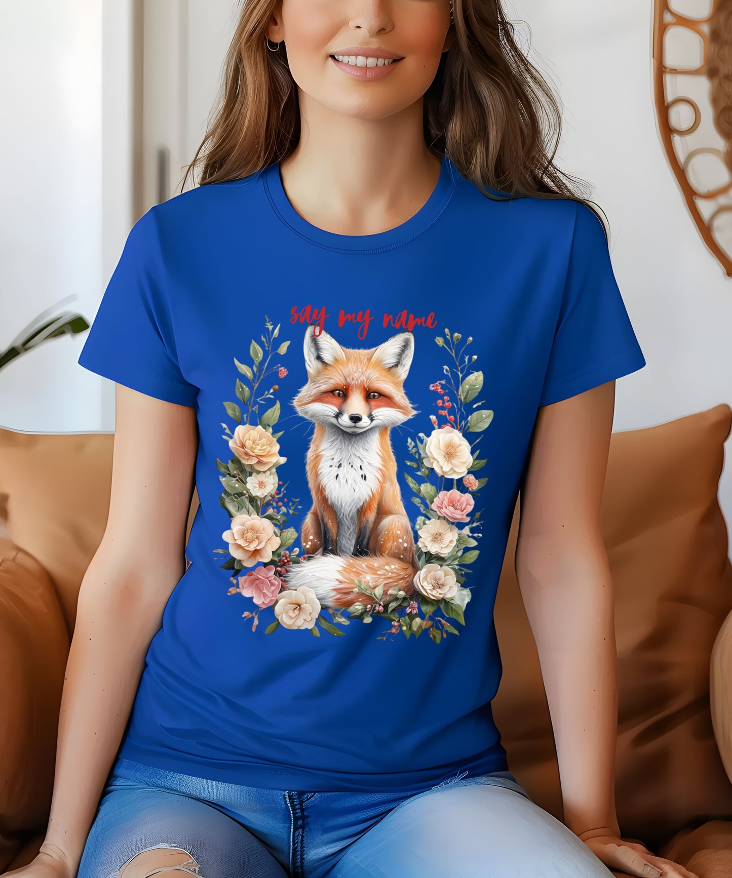 Boho Floral Fox Tee | Say My Name| Animal Shirt for Nature Lovers