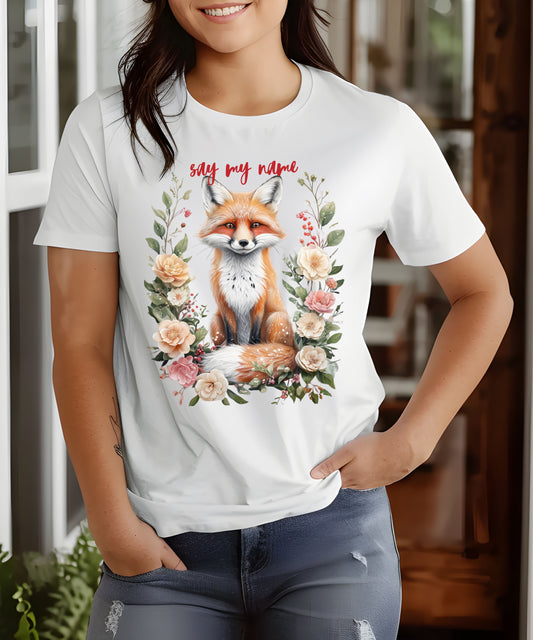 Boho Floral Fox Tee | Say My Name| Animal Shirt for Nature Lovers