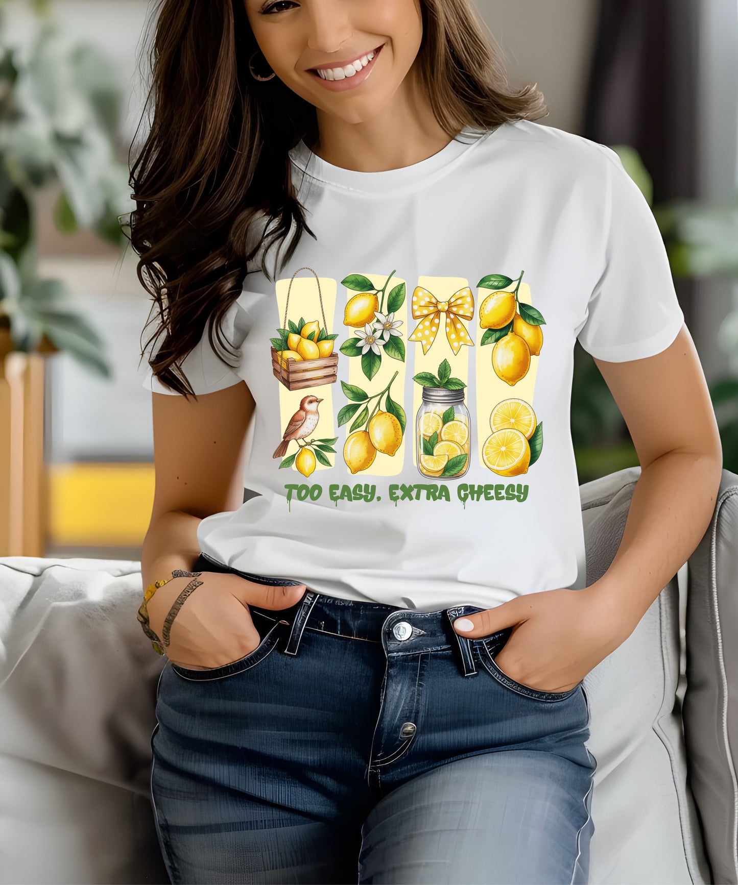 Too Easy Extra Cheesy Lemon T-Shirt |Cute Summer Graphic Tee| Citrus Aesthetic Shirt